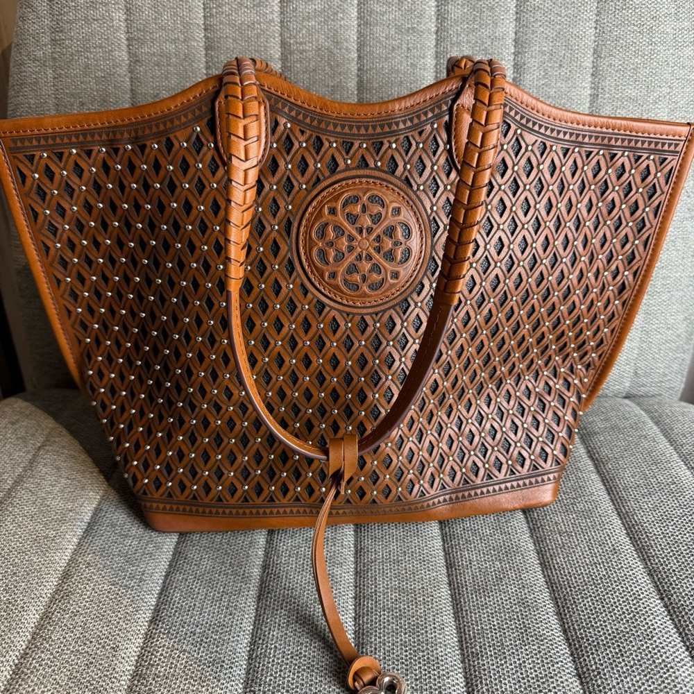 Brighton Ferrara Tan Leather Tote with Intricate Cutout Design